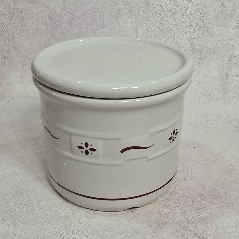 Longaberger 4" Pottery Heritage Red White One Pint Crock with lid